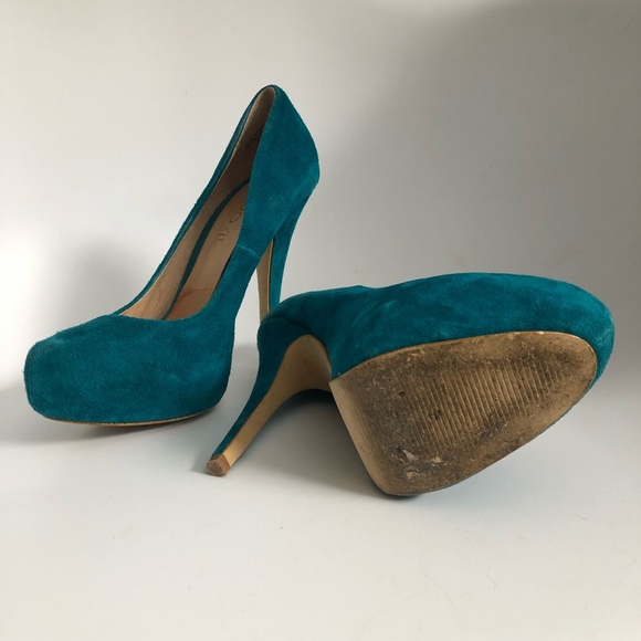 Teal Suede Aldo Platform High Heels turquoise blue - Picture 3 of 6